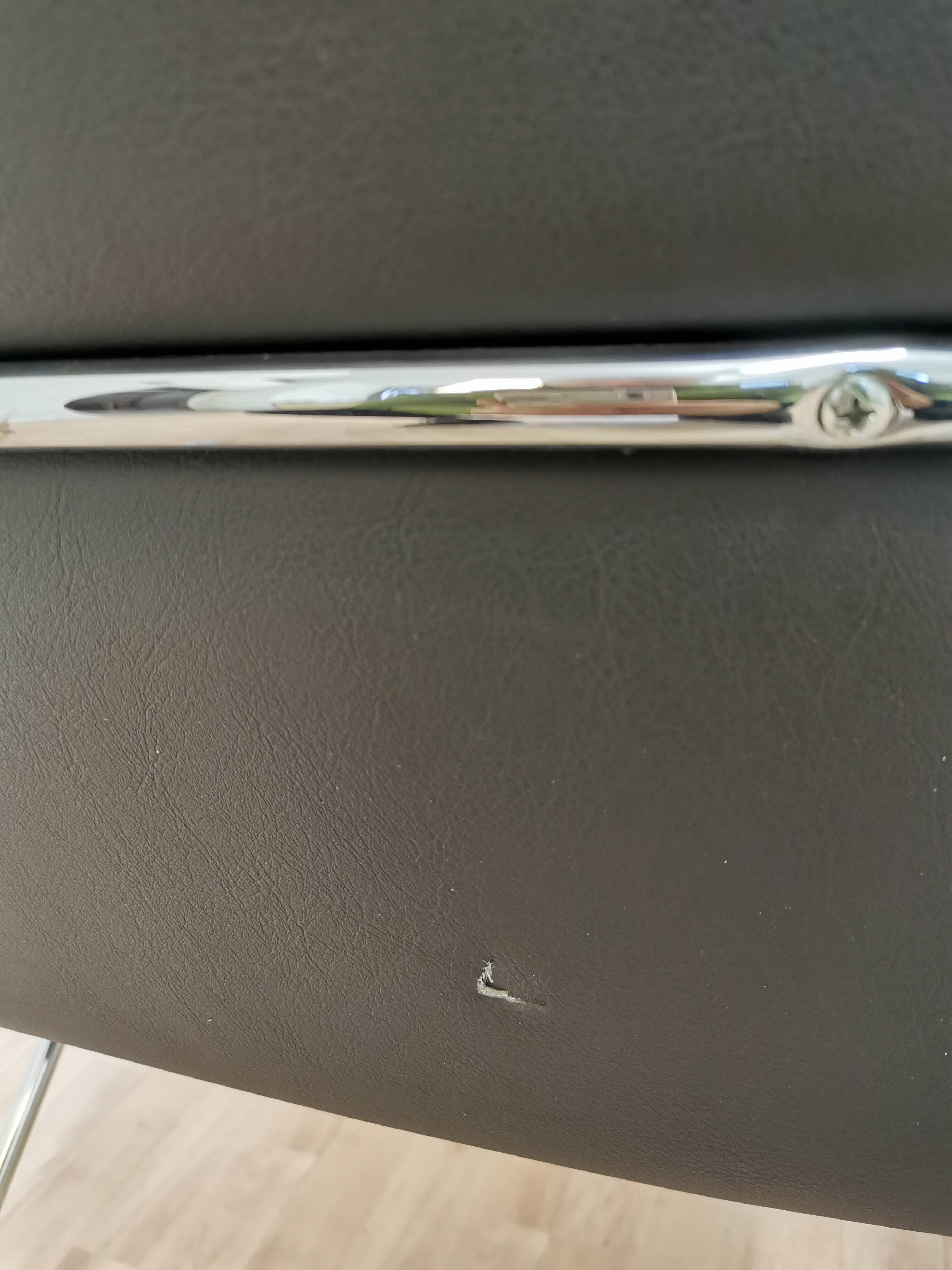 Set of 2 vintage office chairs in black leather chrome base plastic armrests / retro 1980s room