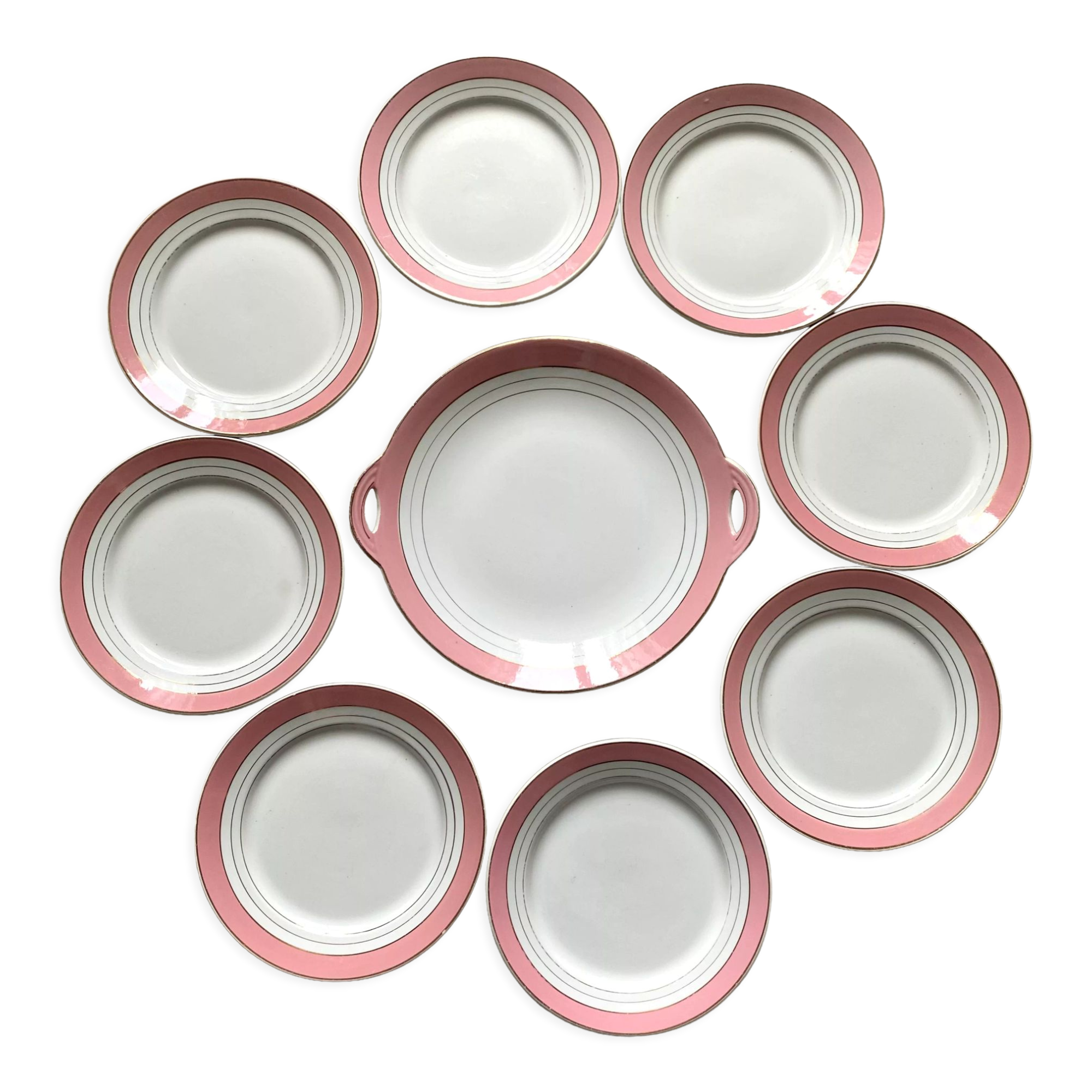 Dessert service plates and dish in Luneville porcelain