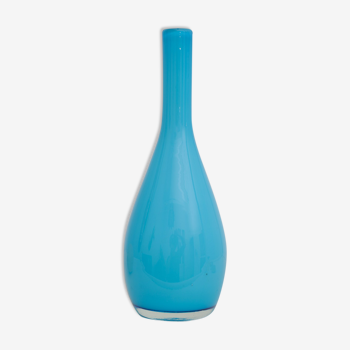 Vase soliflore bleu avec intérieur verre blanc
