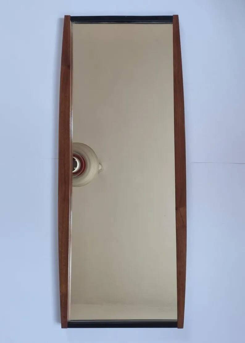 Midcentury Long Teak Wall Mirror, Denmark, 1960s