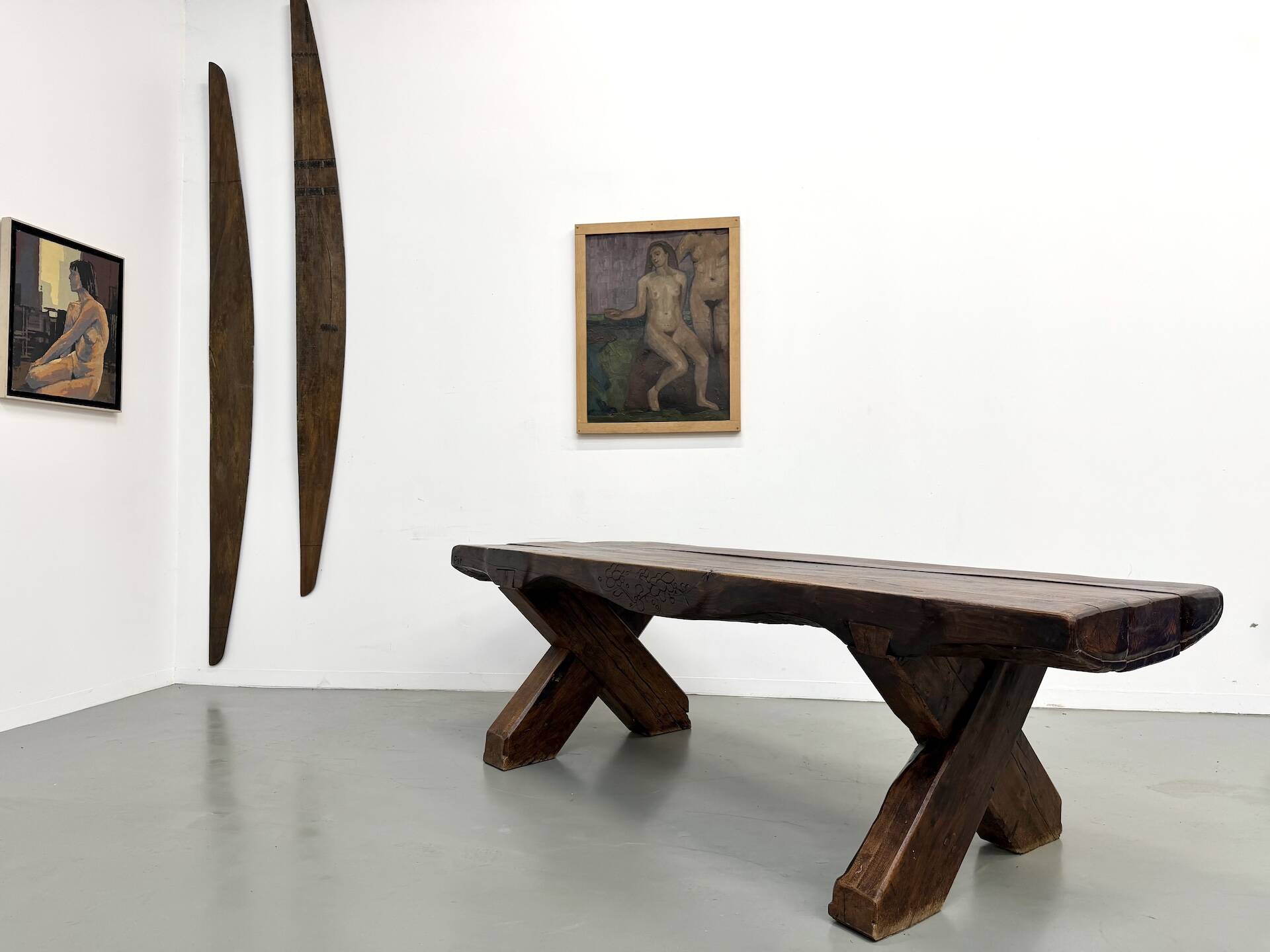 Table Brutaliste en Chêne Massif, Art Populaire (Vers 1900)