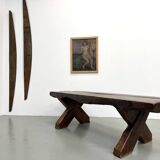 Table Brutaliste en Chêne Massif, Art Populaire (Vers 1900)