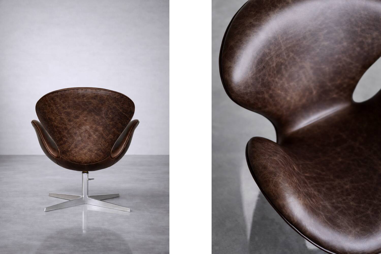 Vintage Mid-Century Modern Danish Brown Leather Swan Chair by Arne Jacobsen