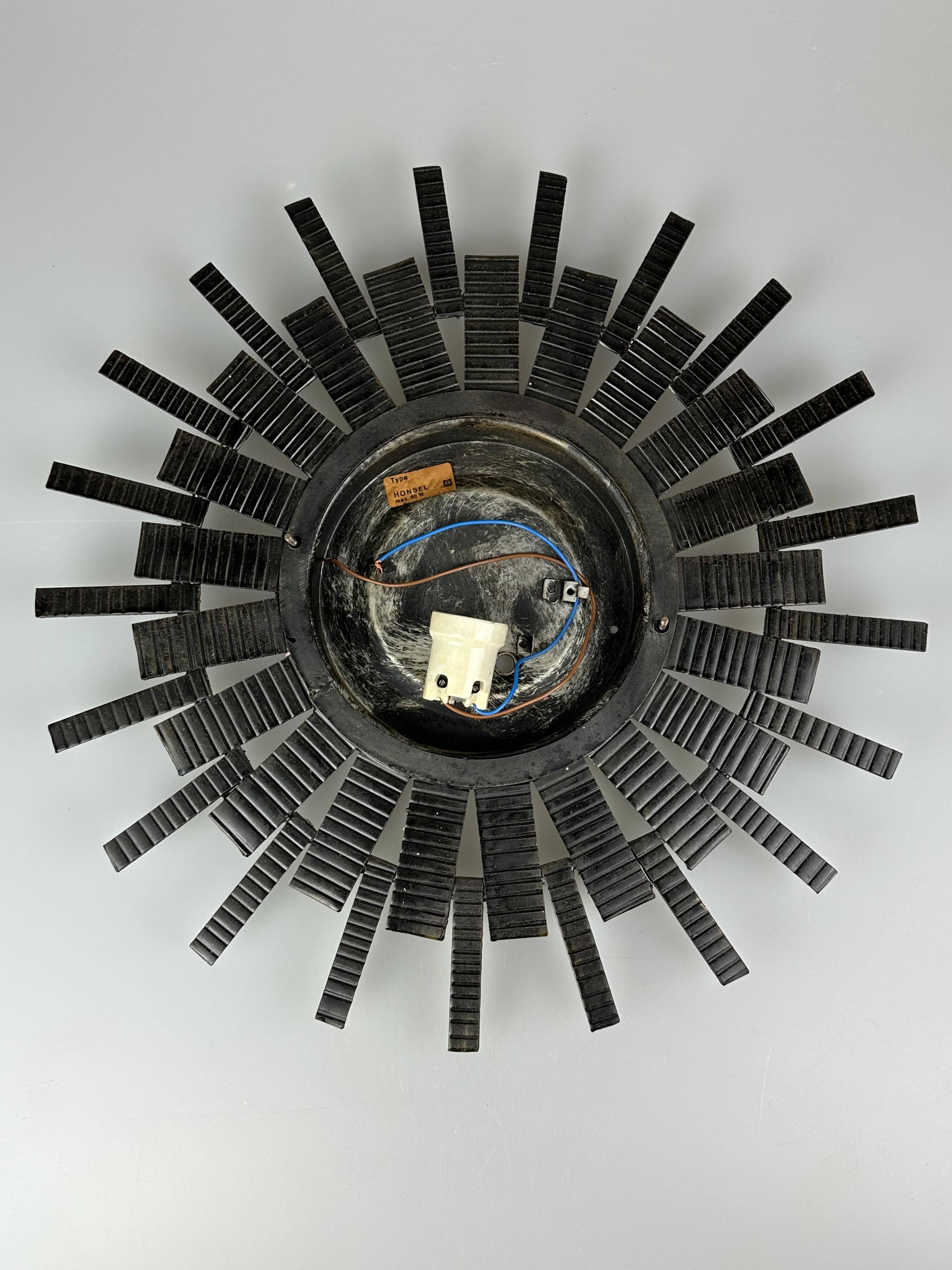 60s 70s Brutalist wall lamp wall light iron & glass by Honsel Leuchten