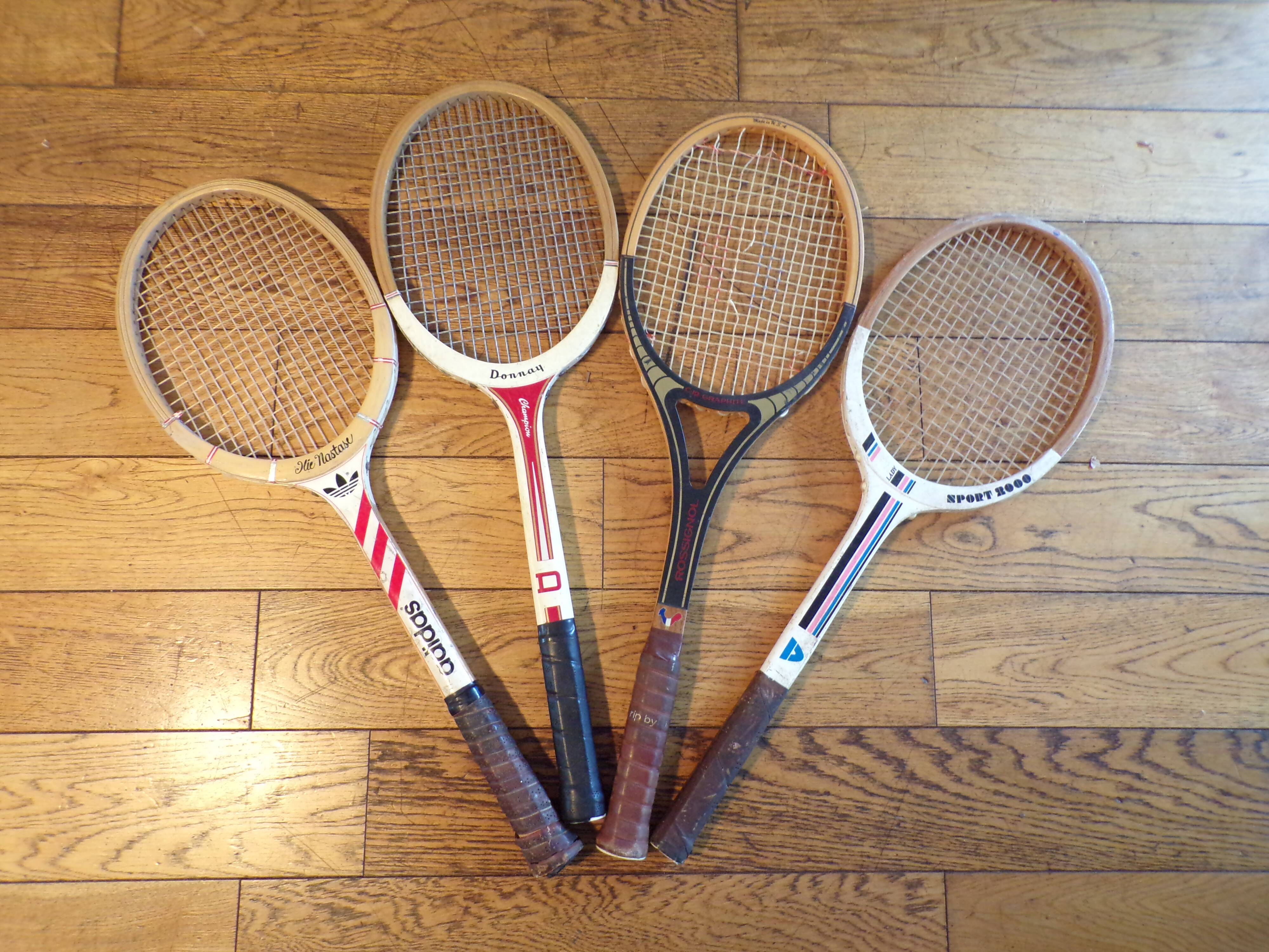4 vintage wooden tennis rackets