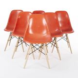 Orange Set (6) Herman Miller Original Eames DSW Dining Side Shell Chairs