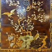 Vintage Chinese cabinet with birds & flowers, red & gold (bohemian)
