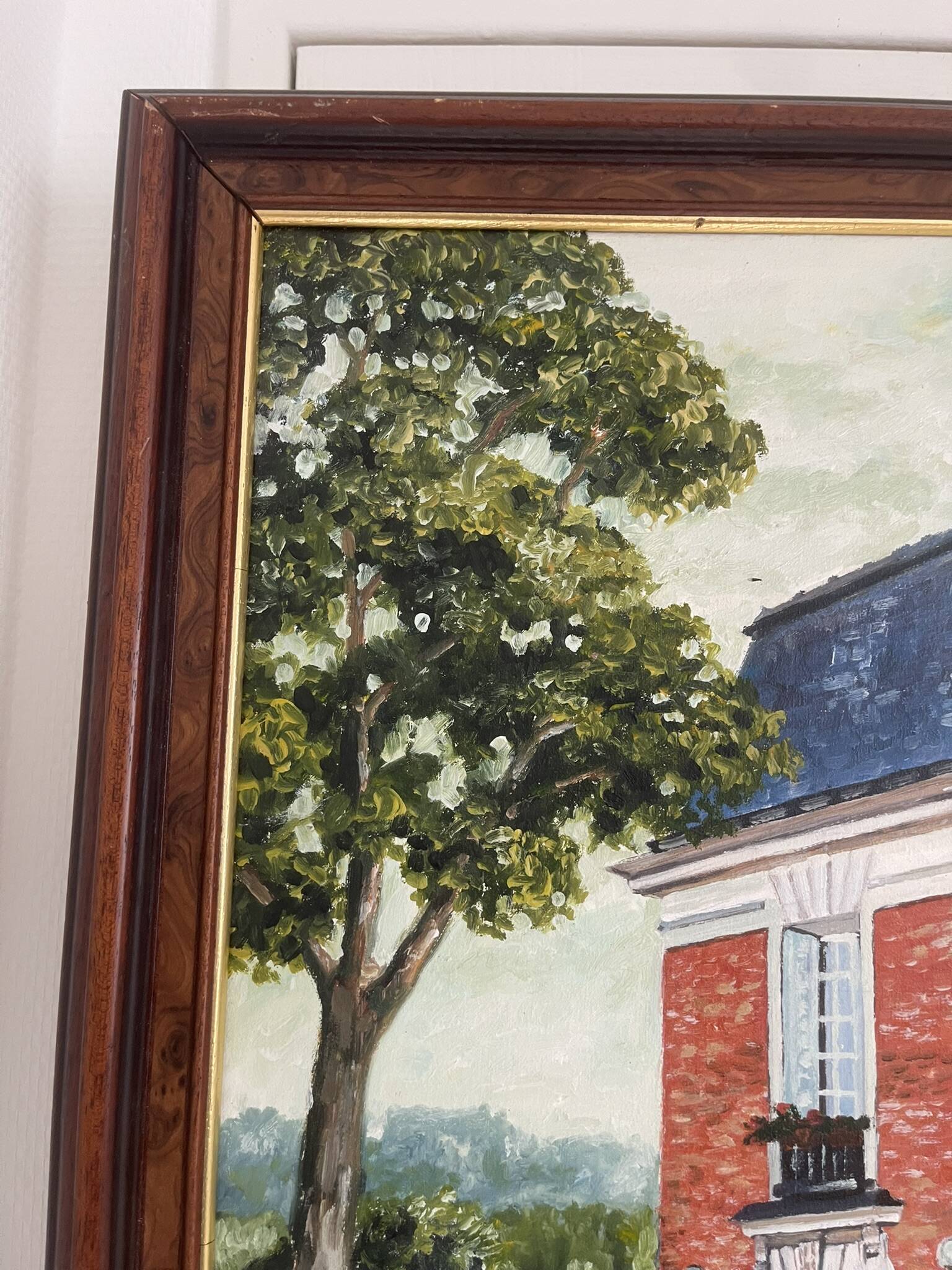 Old Oil Painting Canvas Manor Castle Holiday Home 87x62cm