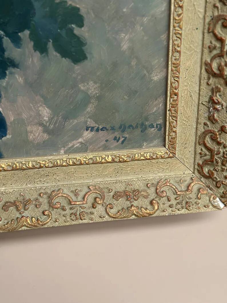 Original Swedish Oil on Panel – “Chrysanthemums” by Max Hellberg – Signed – Vintage & Framed – 68 × 58 cm (26.8" × 22.8")