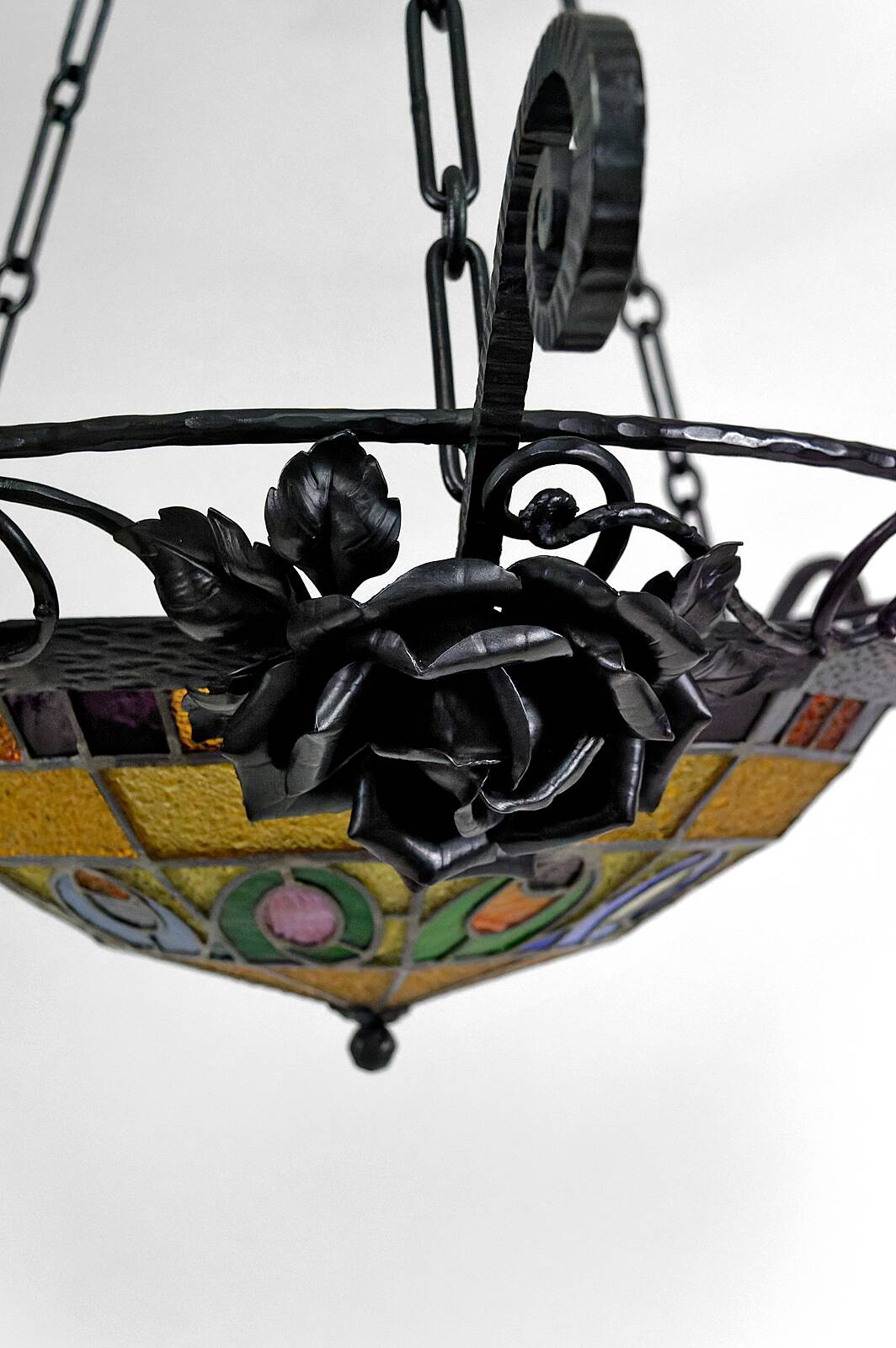 Art Deco wrought iron chandelier by Augustin Louis Calmels, France, Circa 1920