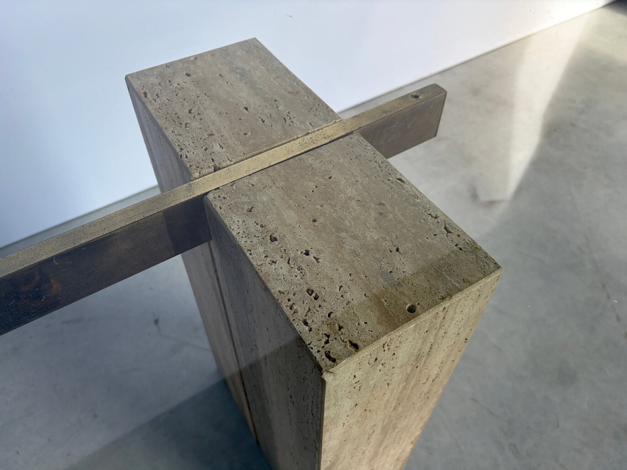 Large vintage travertine dining table by Artedi, 1970s