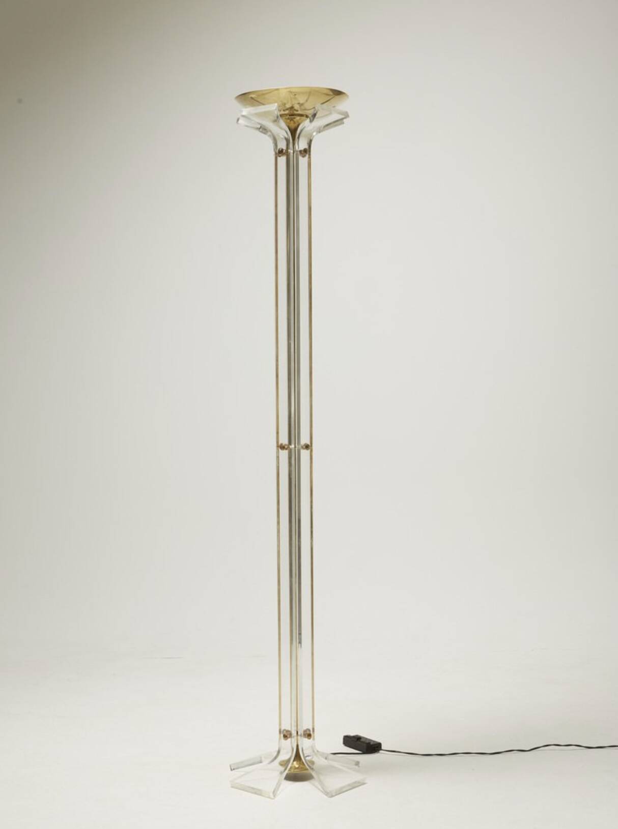 Acrylic glass and brass floor lamp Hollywood Regency, 1970s