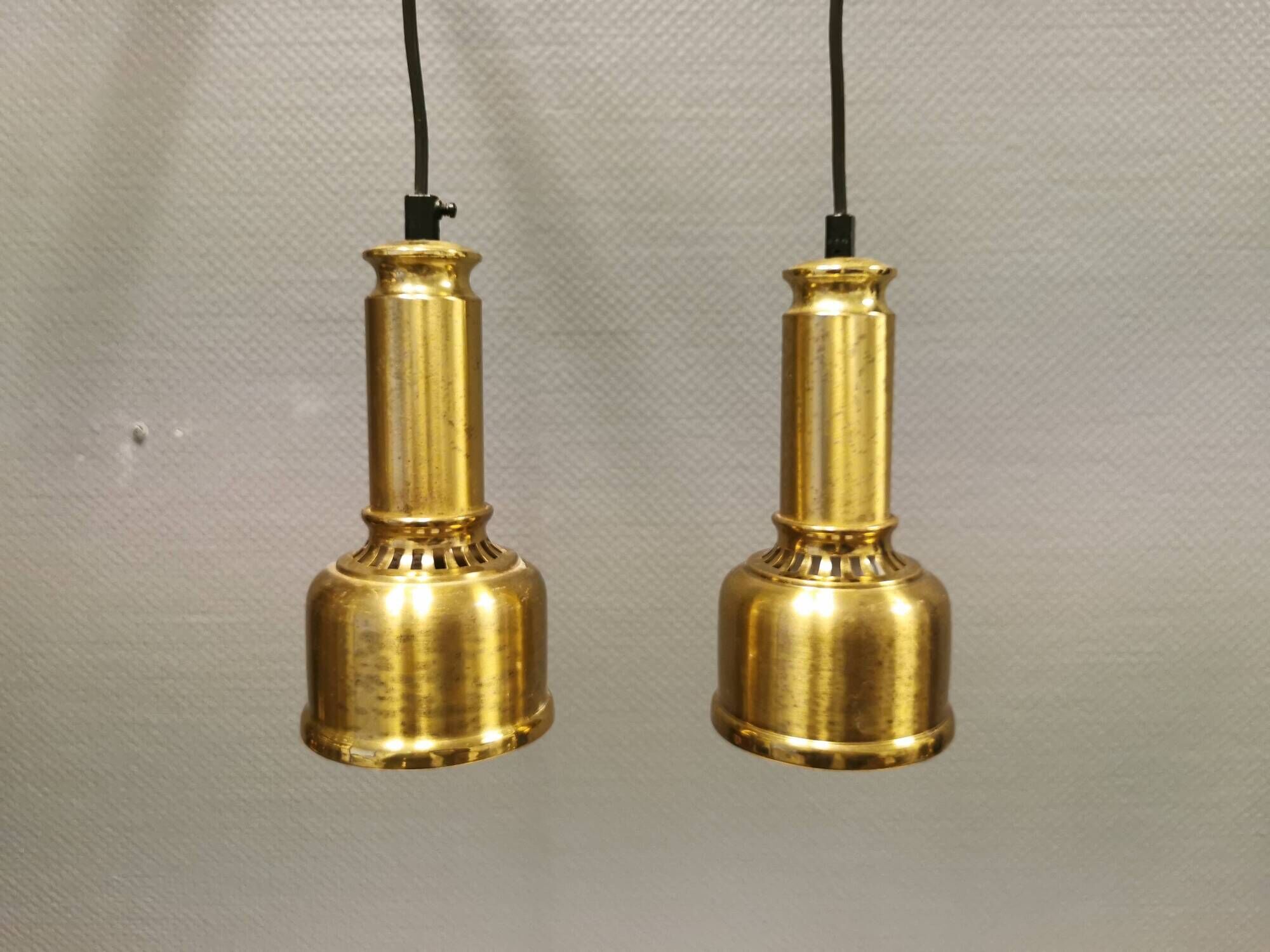 Two beautiful perforated brass hanging lamps, Danish and from the 1980s.