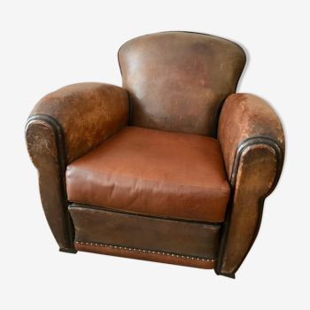 Former club chair in brown leather years 1930/1940