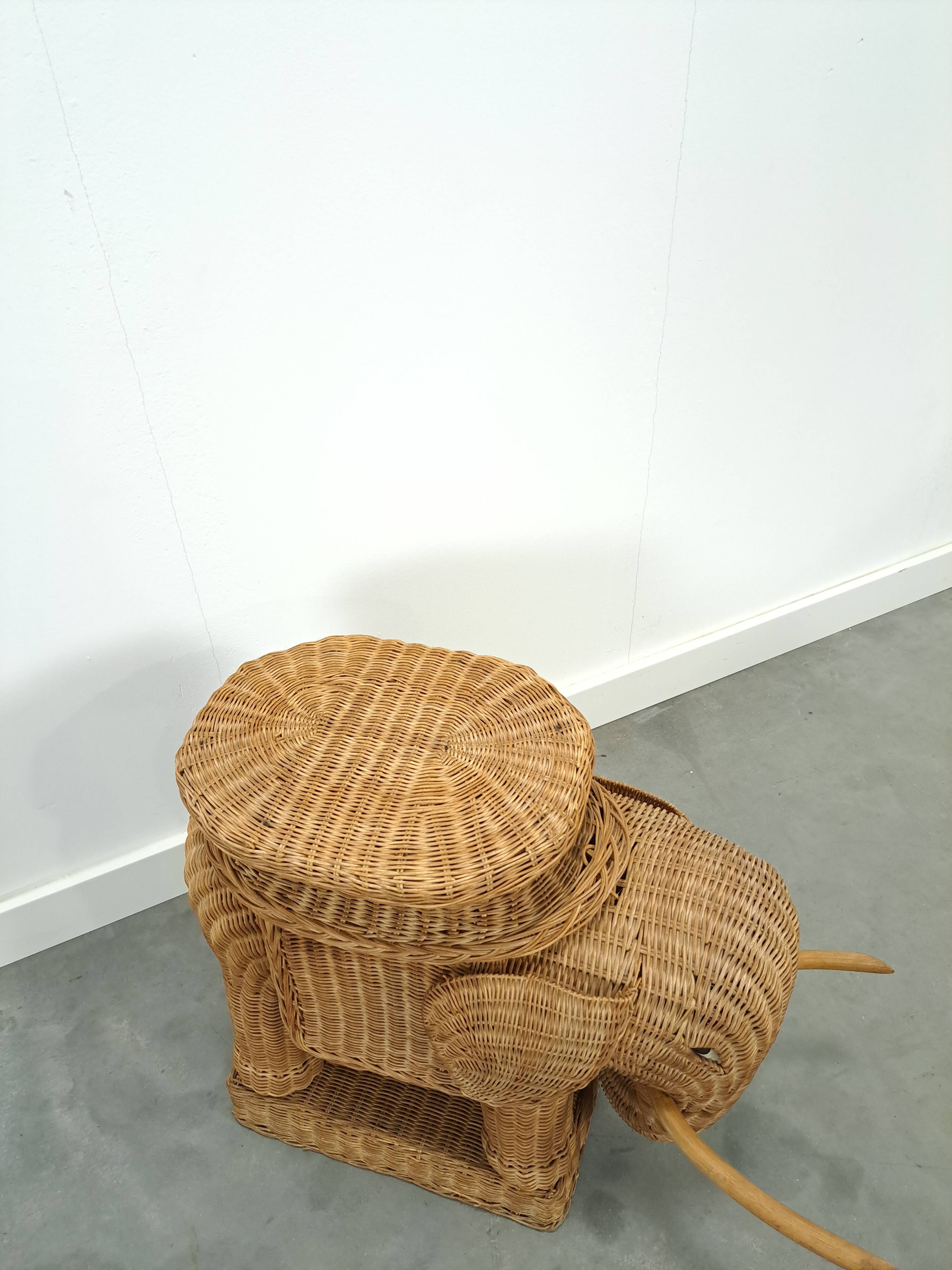 Rattan elephant table vintage side table