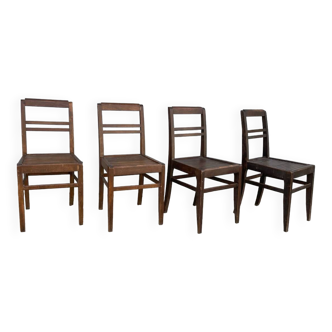 Lot de 4 chaises en bois années 50 / reconstruction