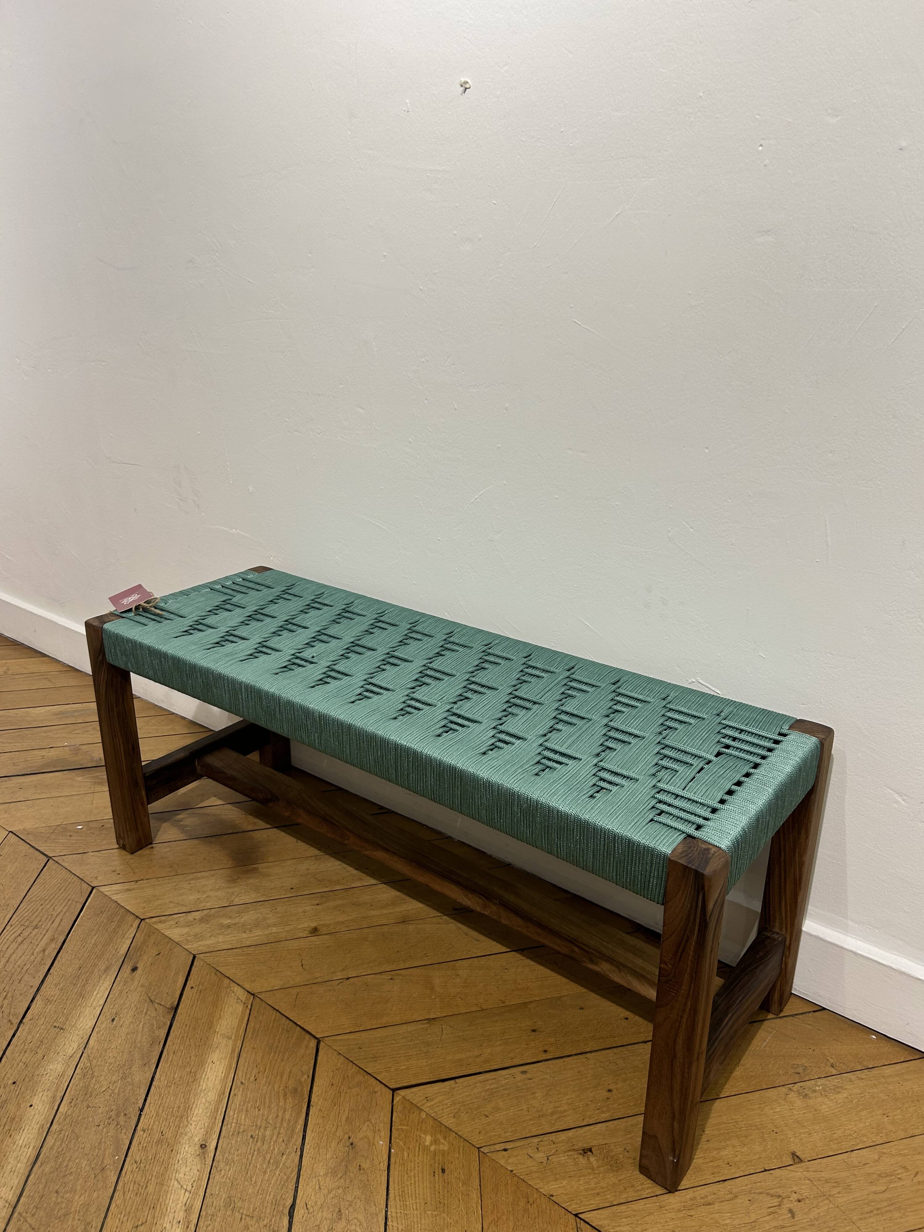 Bench in blue-green woven walnut