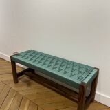 Banquette en noyer tressage bleu vert