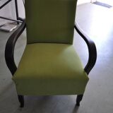 Art Deco armchair in chartreuse green and black wood, fabric upholstery, 1920s.