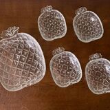 Vintage fruit service in moulded glass pineapple design.