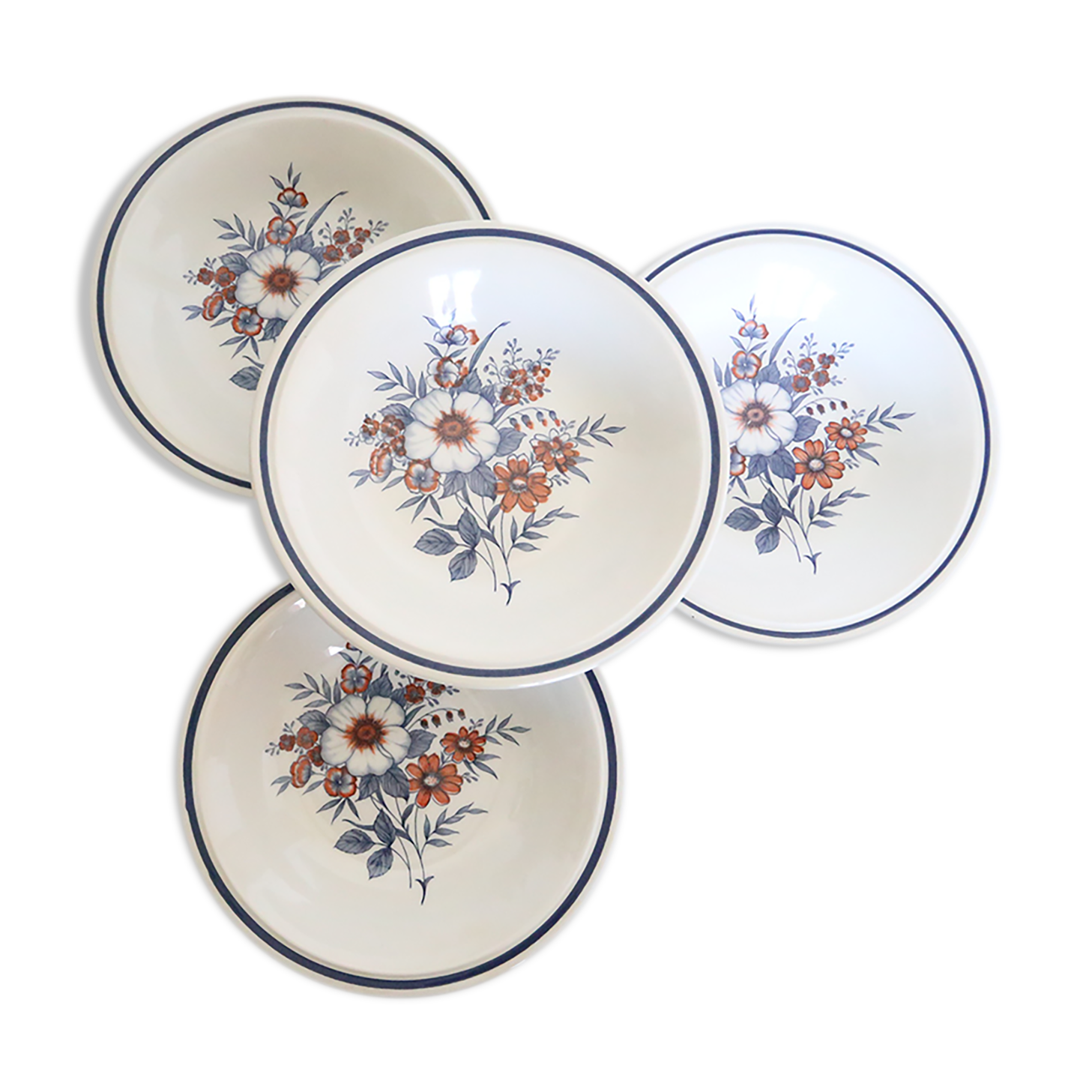 Set of 4 plates caps Stafforshire Alpine Rose