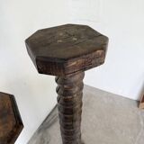 Paire de piédestal colonnes vis de pressage chêne 1900