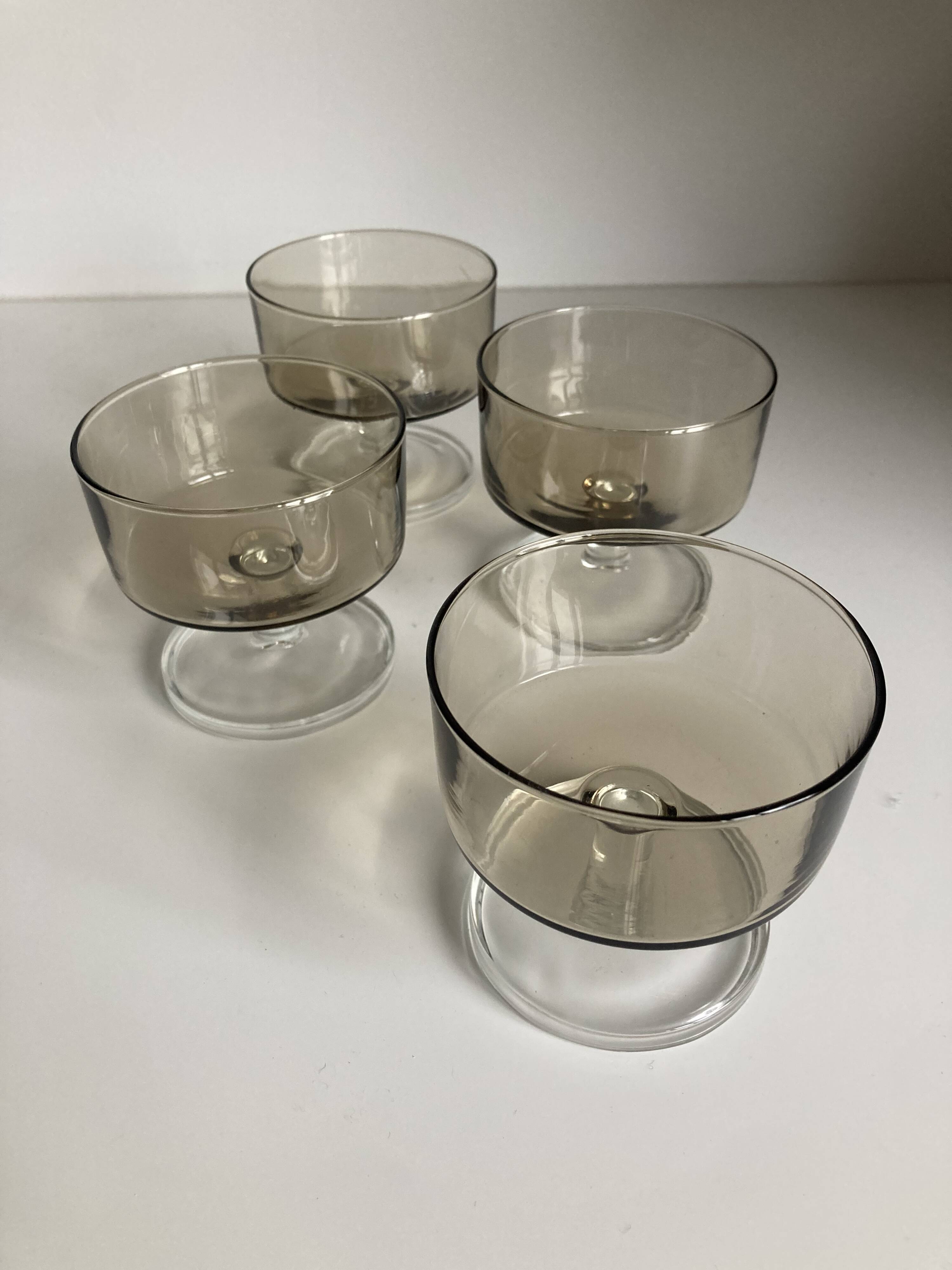 Set of 4 vintage smoked glass cups