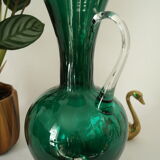Vintage green blown glass jug vase