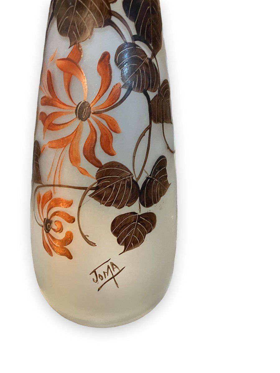Paire de vases en pâte de verre peinte signés joma