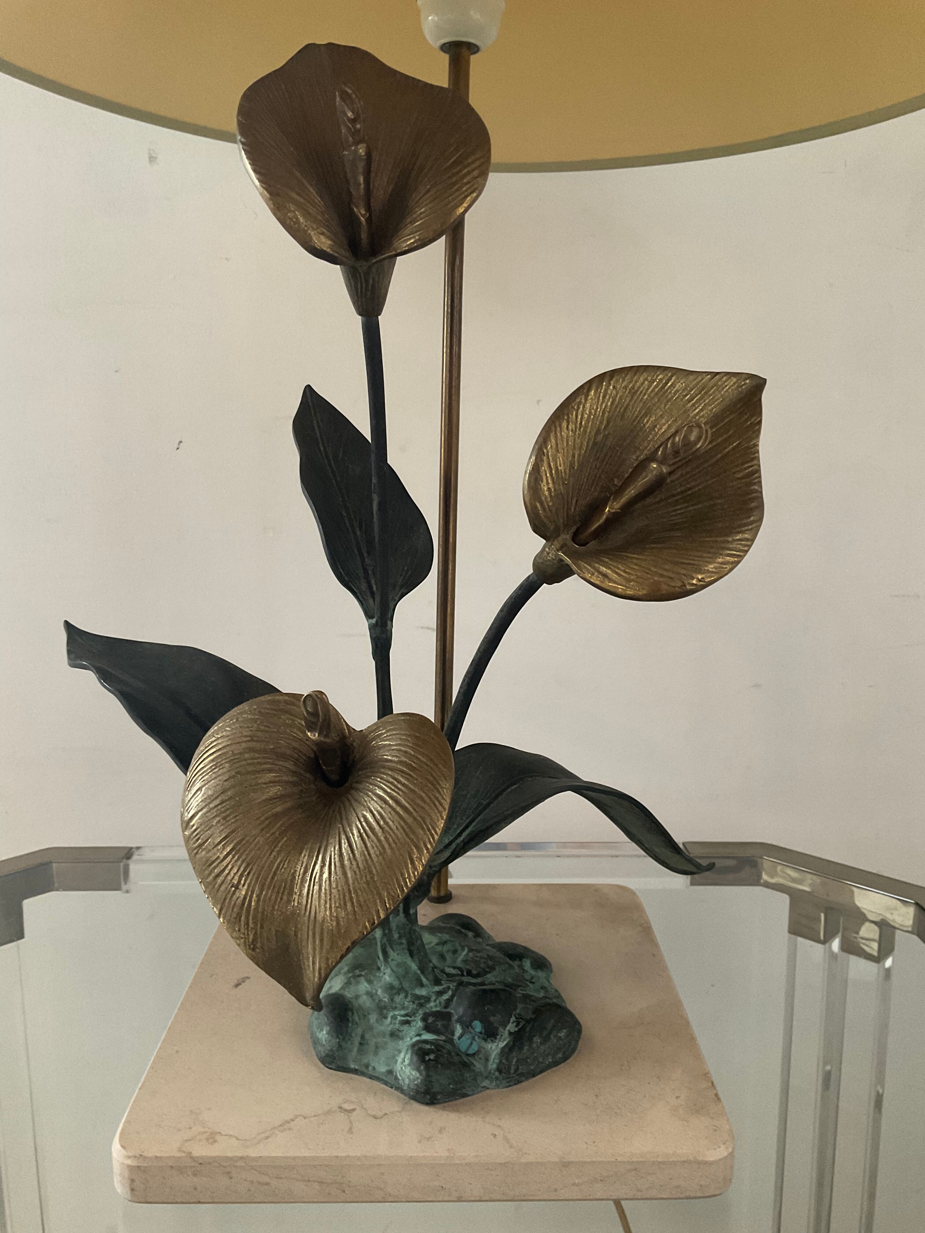 Vintage lamp in travertine and bronze 70s