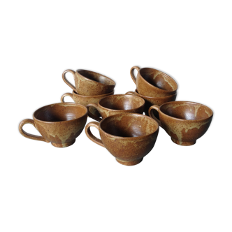 Ensemble de 8 tasses à café en grès années 70