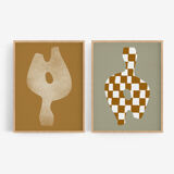 Paire d'estampes, ensemble de deux tableaux muraux à carreaux, 50x70cm