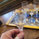 Set of 4 cut glass stemmed glasses from the 50s.
