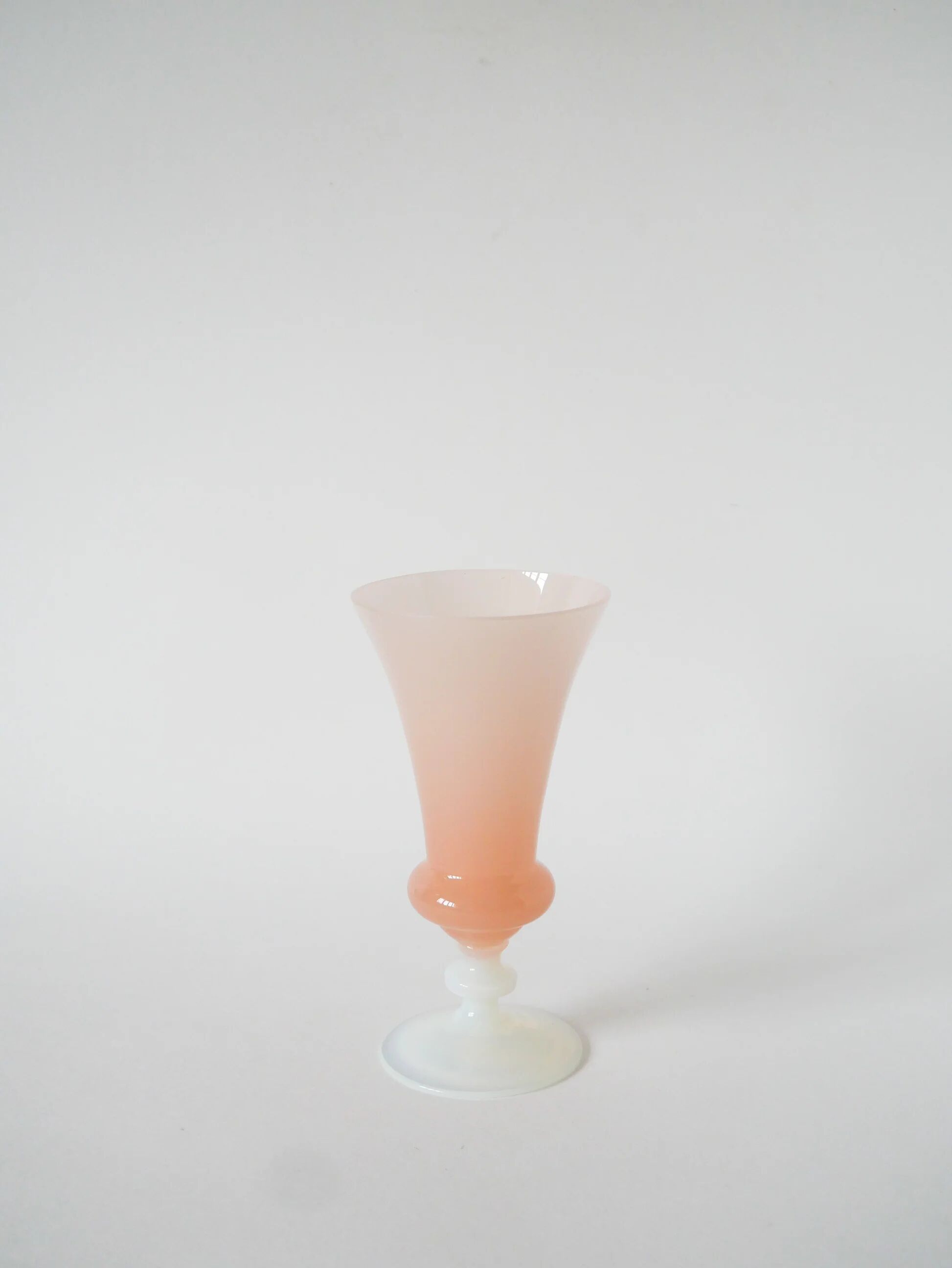Opaline vase, pink with white feet, 1960