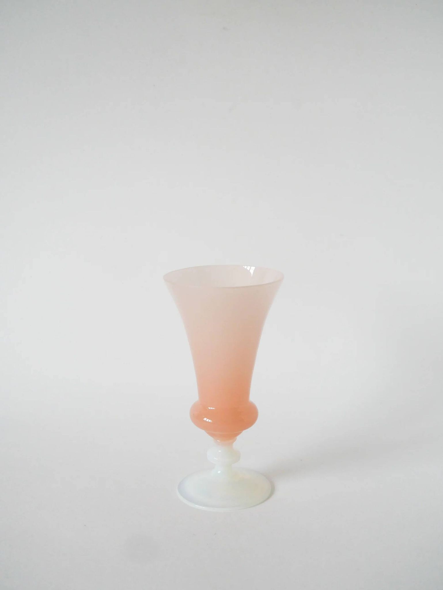 Opaline vase, pink with white feet, 1960