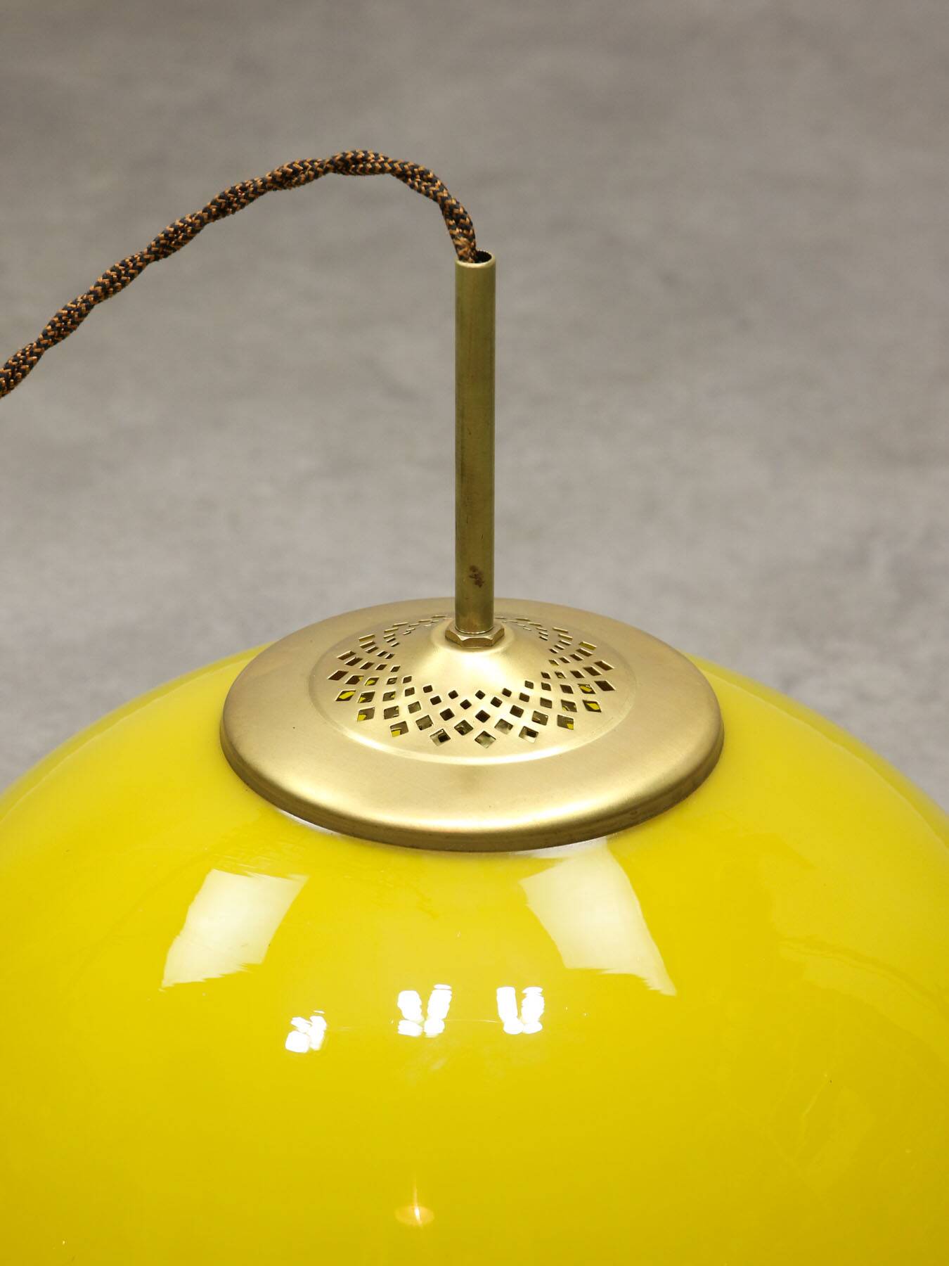 Mid-Century Italian Yellow Glass and Brass Pendant Lamp