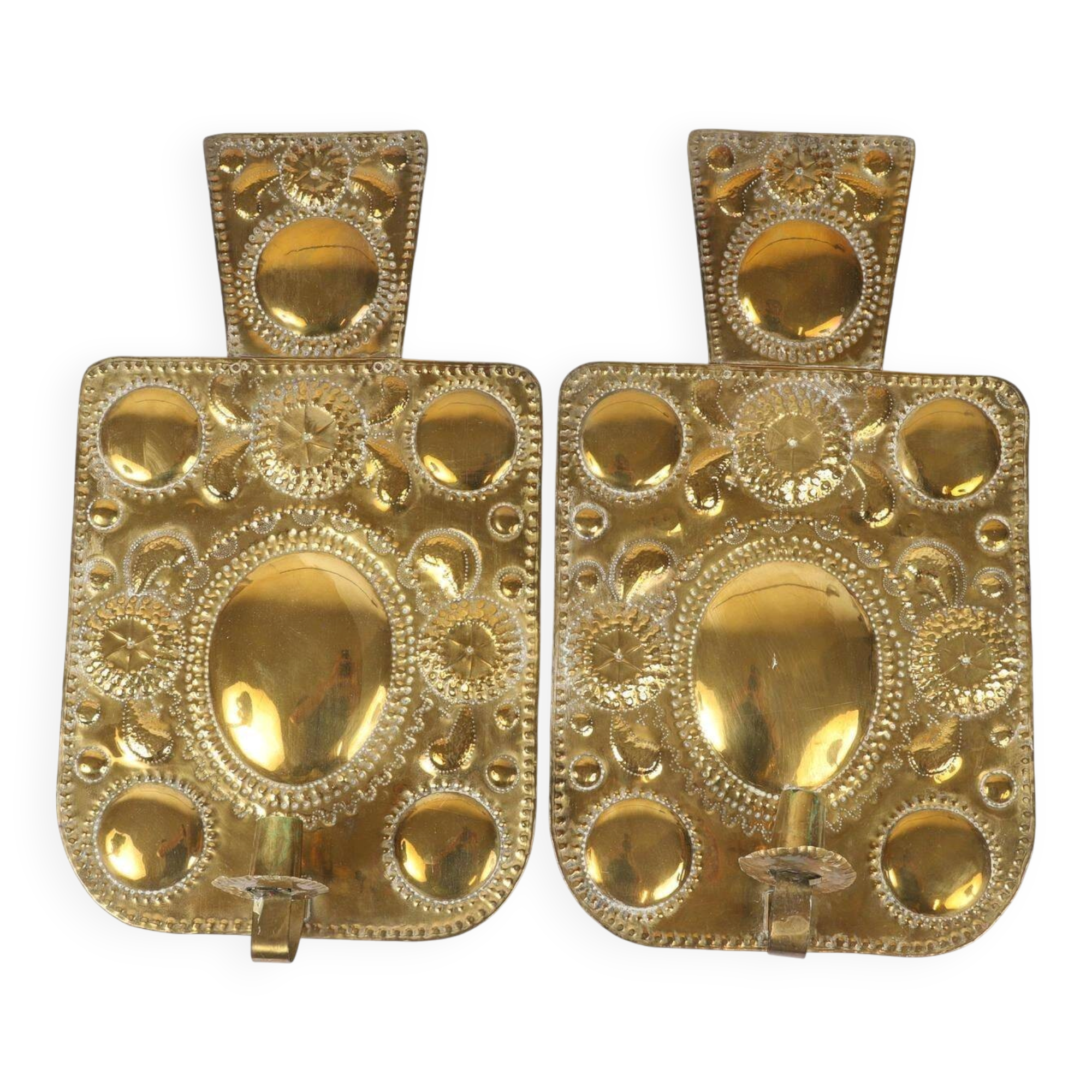 Pair of large baroque-style brass wall sconces, Swedish mid-century