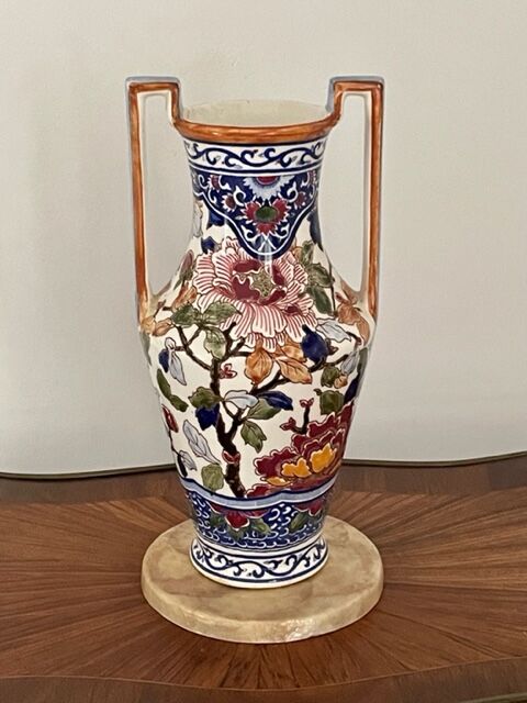 Vase Gien 29 cm "Pivoines", restaurations