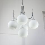 Vintage Italian Chrome and Opaline Chandelier, 1970s