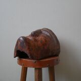 Wooden sculpture ethnic man's head handcrafted tribal decorative object workshop