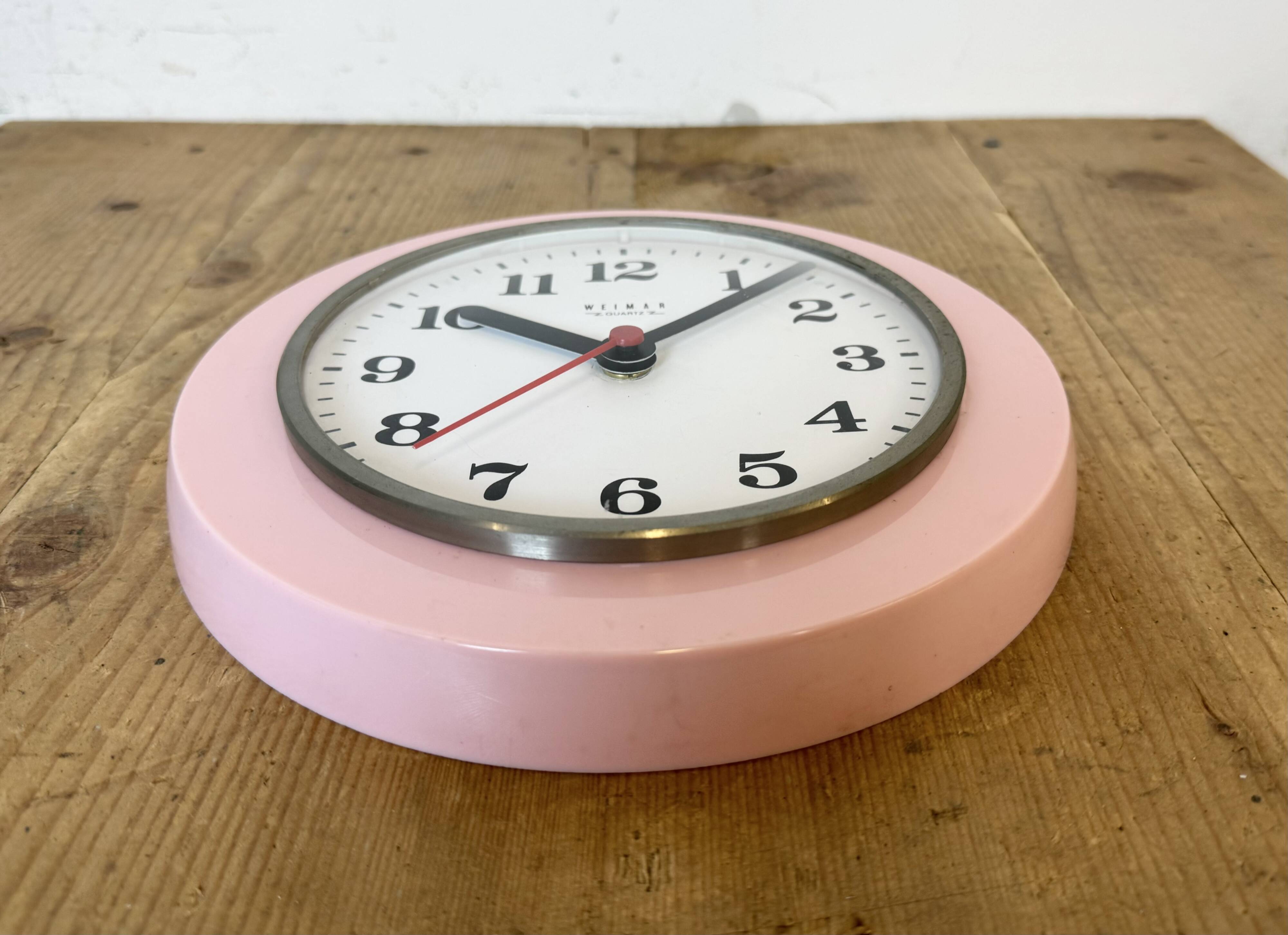 Vintage Pink East German Bakelite Wall Clock from Weimar, 1980s