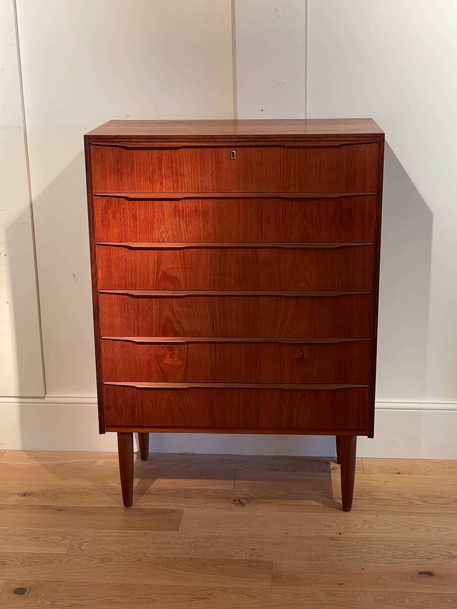 Vintage Scandinavian high chest of drawers in teak "Rigmor"