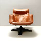 Karuselli Lounge Chair by Yrjö Kukkapuro for Haimi in Orange Leather, 1970s