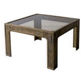 Brutalist bronze and glass square coffee table | 1970s