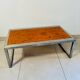Vintage coffee table in elm burl and stainless steel base – Design 1970
