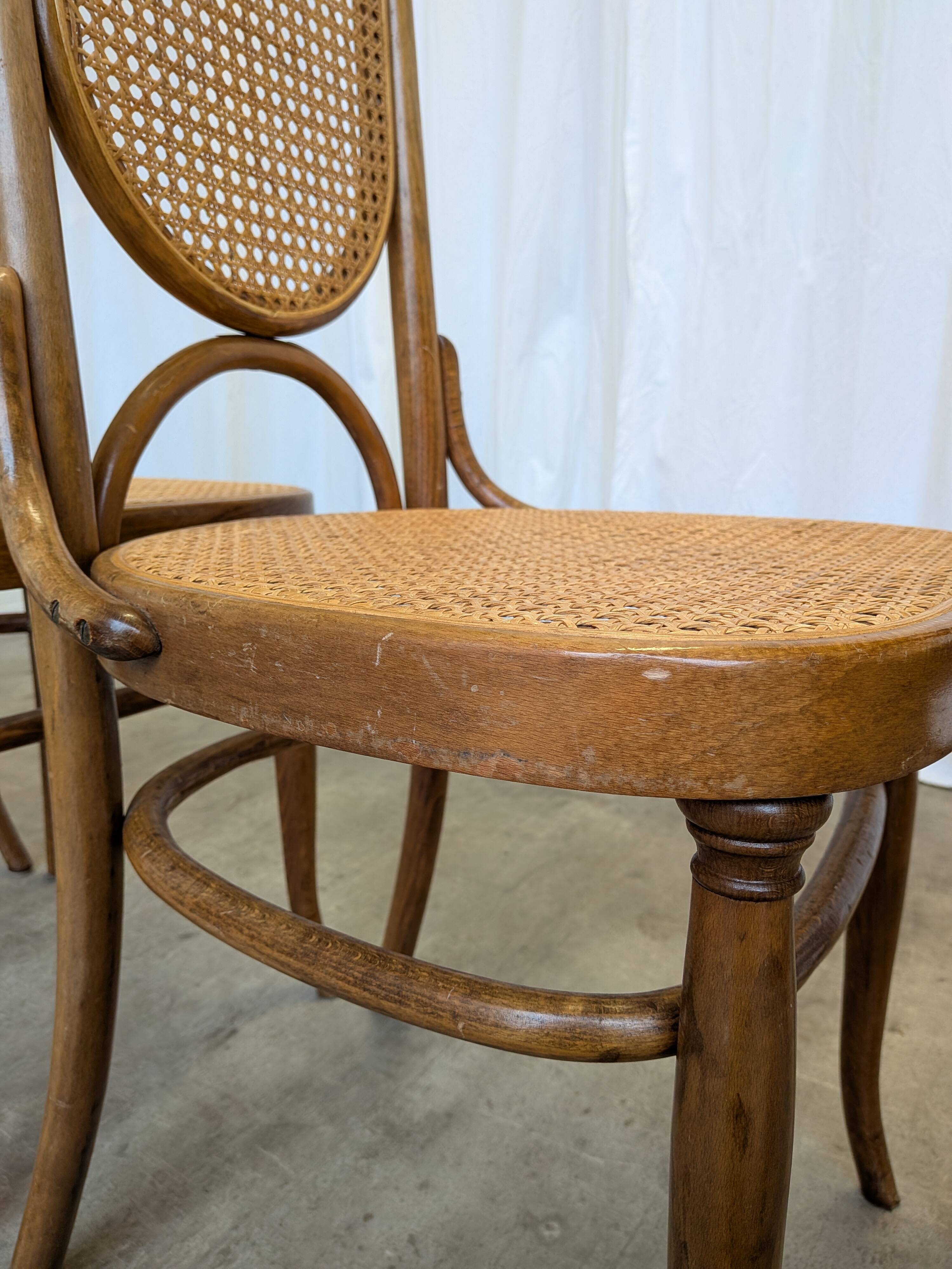 Set of 4 Vintage Bentwood Cane Dining Chair, Thonet Style, 1970s Yugoslavia
