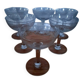 6 cut crystal champagne coupes from the 1910s