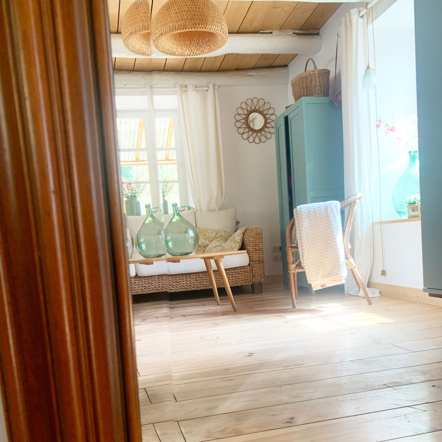 Miroir octogonal en bois