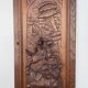 Old carved wooden door panel bas relief hunting scene (oak)