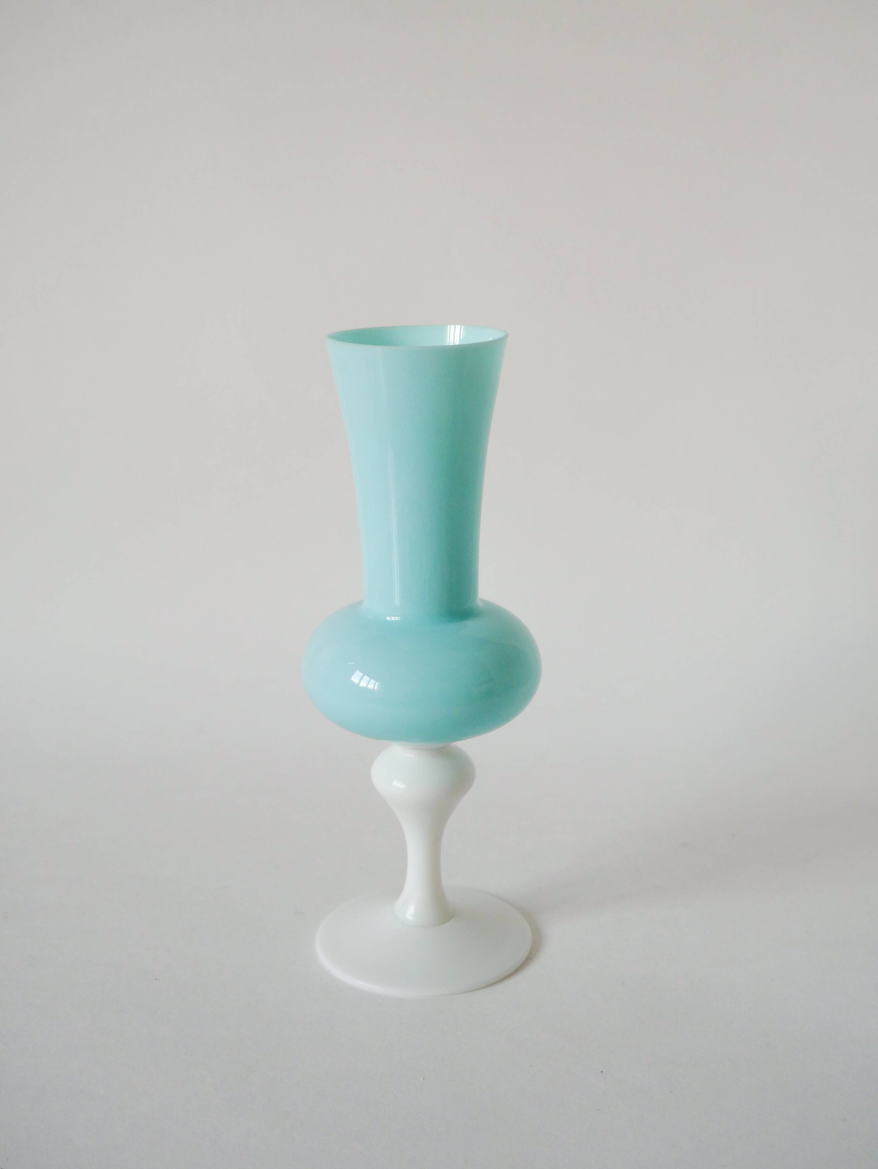 sky blue opaline vase and white feet 1970